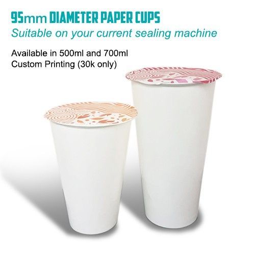 Plain White Paper Cups, 95mm dia