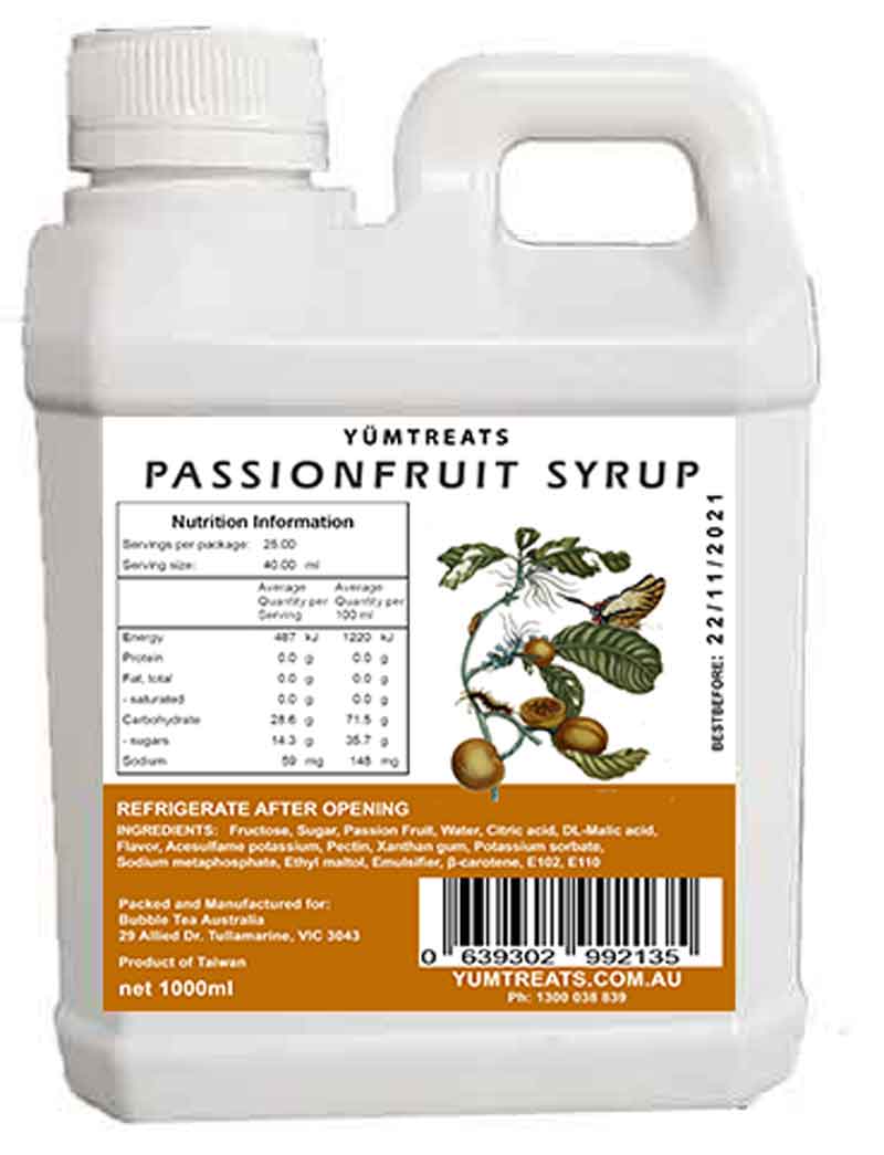 Passionfruit Syrup 1 Liter Bubble Tea Australia bubble tea supplier